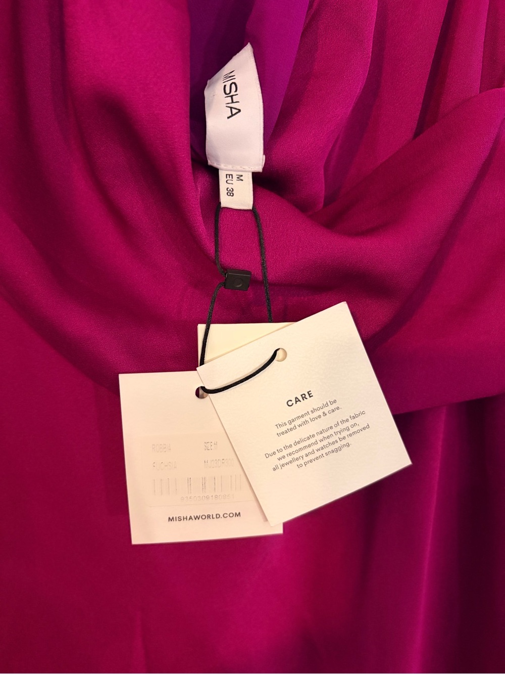 NWT MISHA Robbia Fuchsia Draped High Neck Midi Dress Size M - Picture 5 of 6